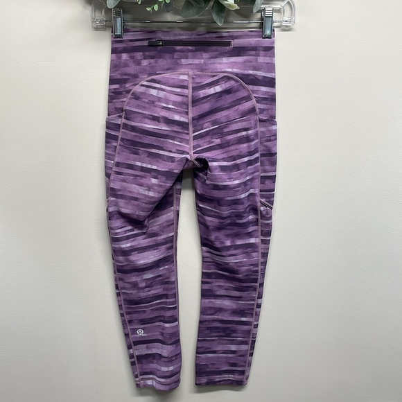 Lululemon Speed Up Crop Legging Purple Multi Print Back Zip Pocket 2 - Picture 4 of 15
